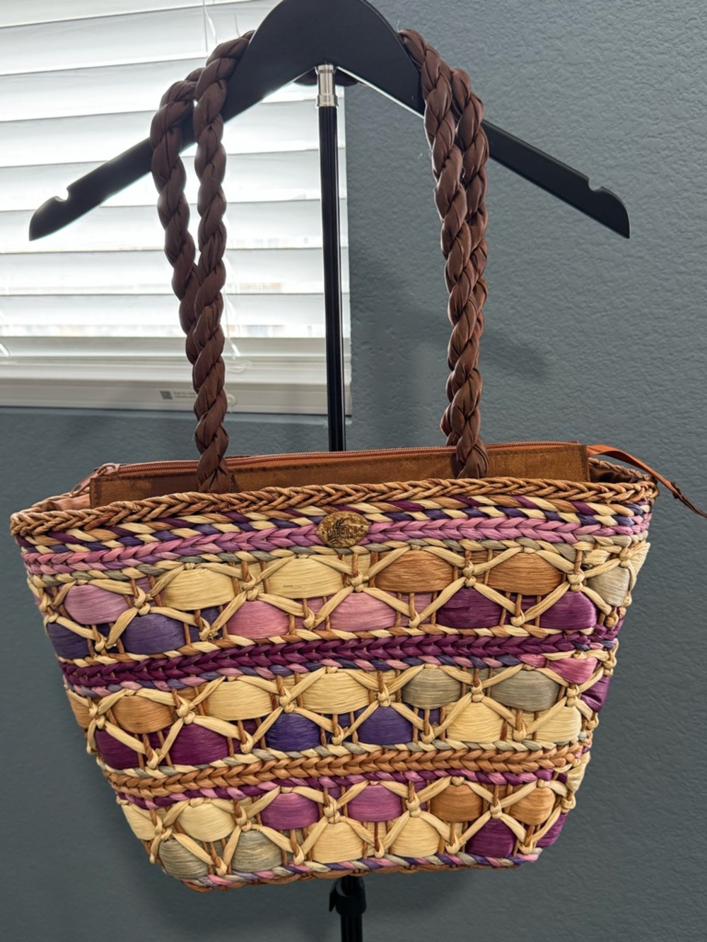 Cappelli Straworld Multicolor Woven Straw Tote — Purple, Pink & Natural - Picture 12 of 12